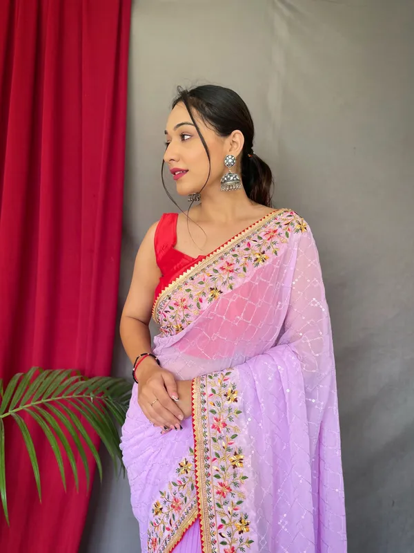 Levender_Bollywood_Style_Partywear_Sequins_Saree_With_Blouse_Piece_Attached